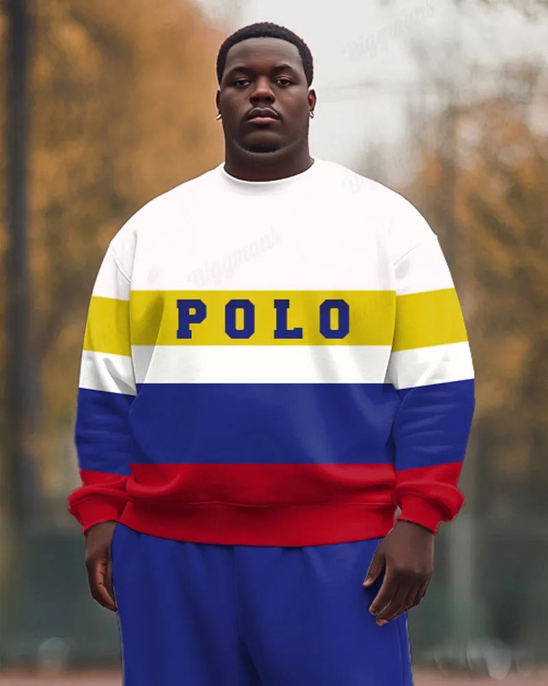 Men's Plus Size All-Match Simple Colorblock Printed Sweatshirt Two-Piece Set sold by Biggmans product image thumbnail 2
