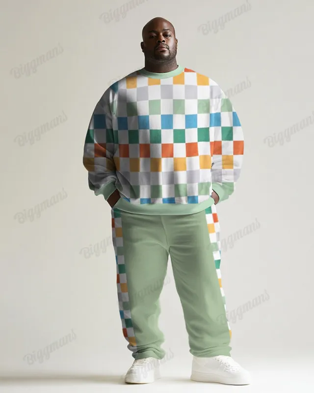 Men's Green Print Plus Size Crewneck Sweatshirt Suit sold by Biggmans