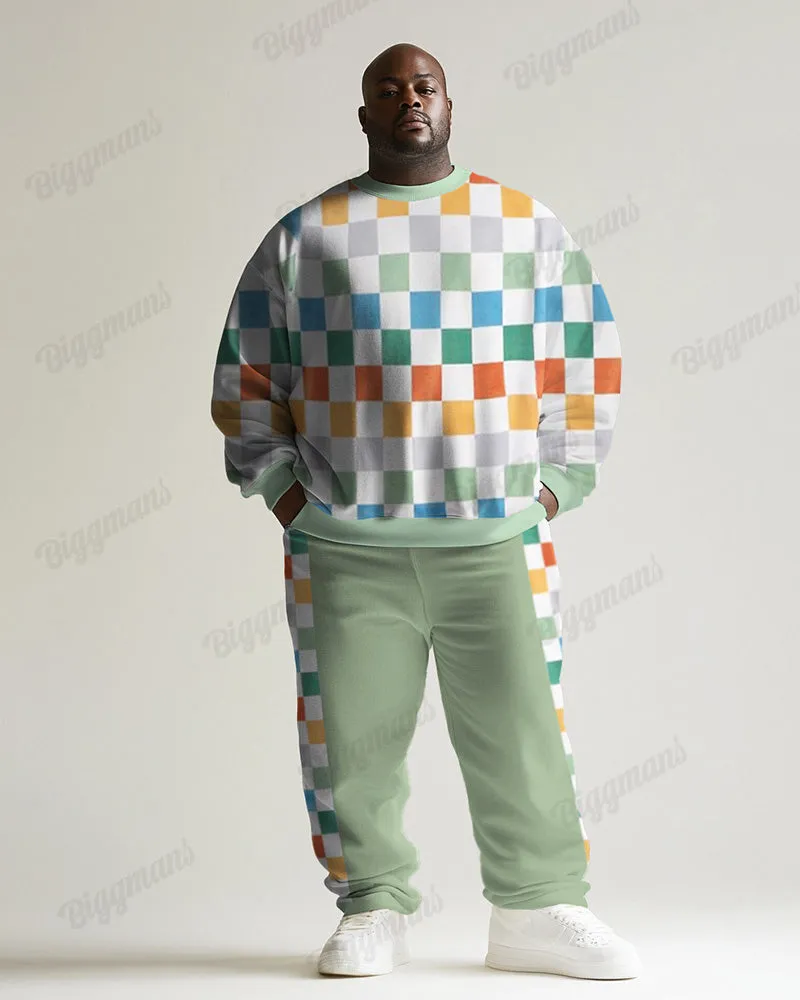 Men's Green Print Plus Size Crewneck Sweatshirt Suit sold by Biggmans