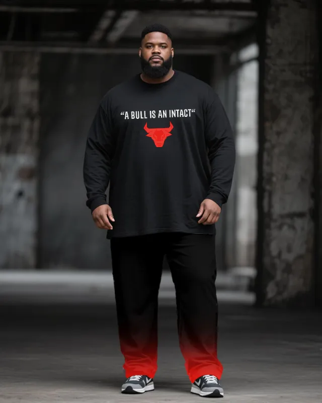 Big & Tall Men's Black And Red Gradient Letter Horn Printing Long Sleeve T-Shirt Pants Suit sold by Biggmans