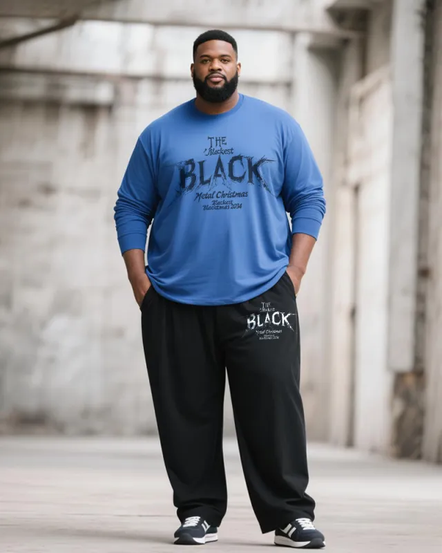 Big & Tall Men's Black And Blue Graffiti Letters Print Long Sleeve T-Shirt Pants Suit sold by Biggmans