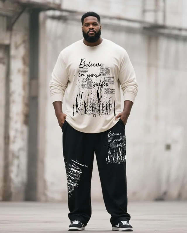 Big & Tall Men's Graffiti Letter Print Long Sleeve T-Shirt Pants Suit sold by Biggmans