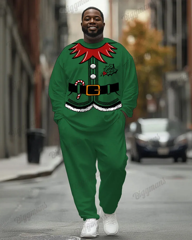 Men's Plus Size Christmas Cosplay Green Elf Print Long Sleeve T-Shirt Trousers Suit sold by Biggmans