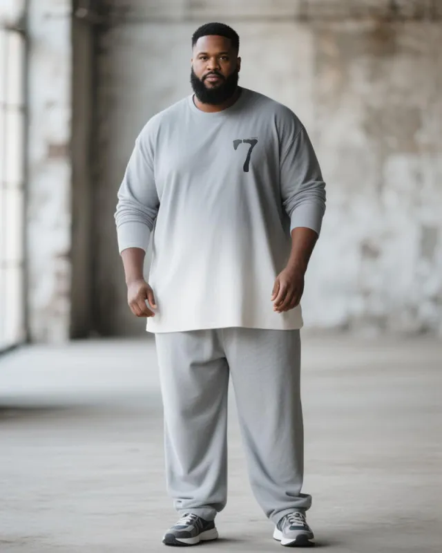 Big & Tall Men's Gray Gradient Number 7 Printed Long Sleeve T-Shirt Pants Suit sold by Biggmans