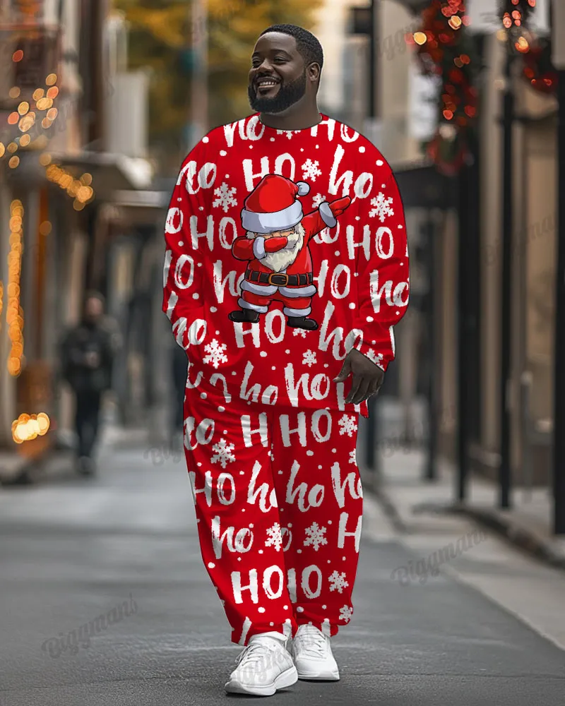 Men's Plus Size Santa Claus Funny Red Letter Print Long Sleeve T-Shirt Trousers Suit sold by Biggmans