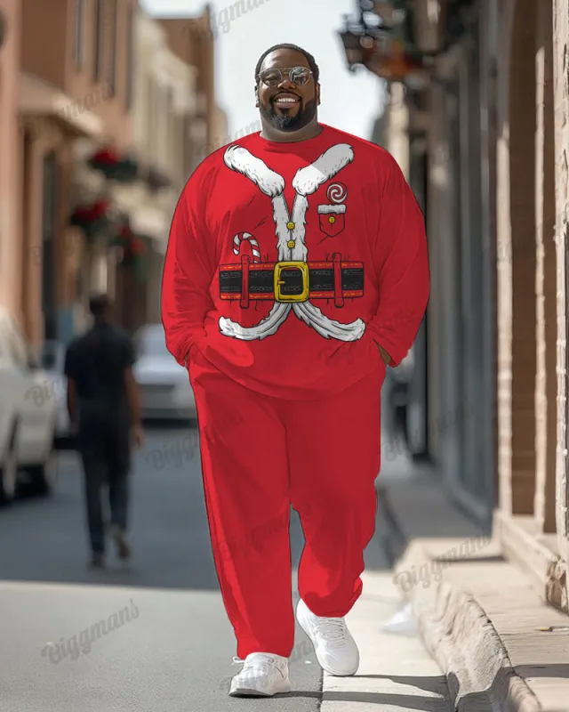 Men's Plus Size Santa Claus Cosplay Printed Long Sleeve T-Shirt Trousers Suit sold by Biggmans