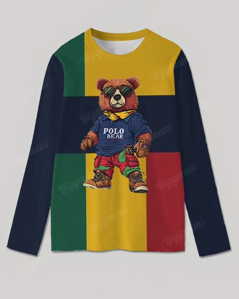 Men's Plus Size Colorblock Striped Bear Print Long Sleeve T-Shirt Trousers Suit sold by Biggmans product image thumbnail 3