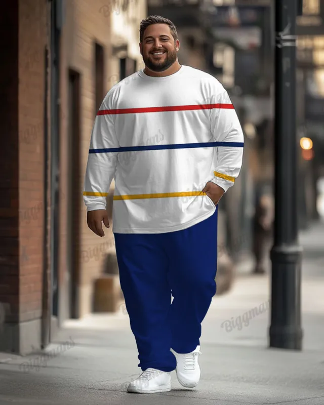 Men's Plus Size Colorblock Stripe Print Long Sleeve T-Shirt Trousers Suit sold by Biggmans