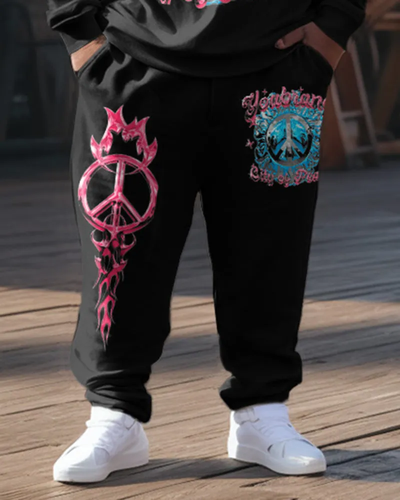 Men's Plus Size Peace Art Alphabet Sweatshirt Two-Piece Set sold by Biggmans product image thumbnail 3