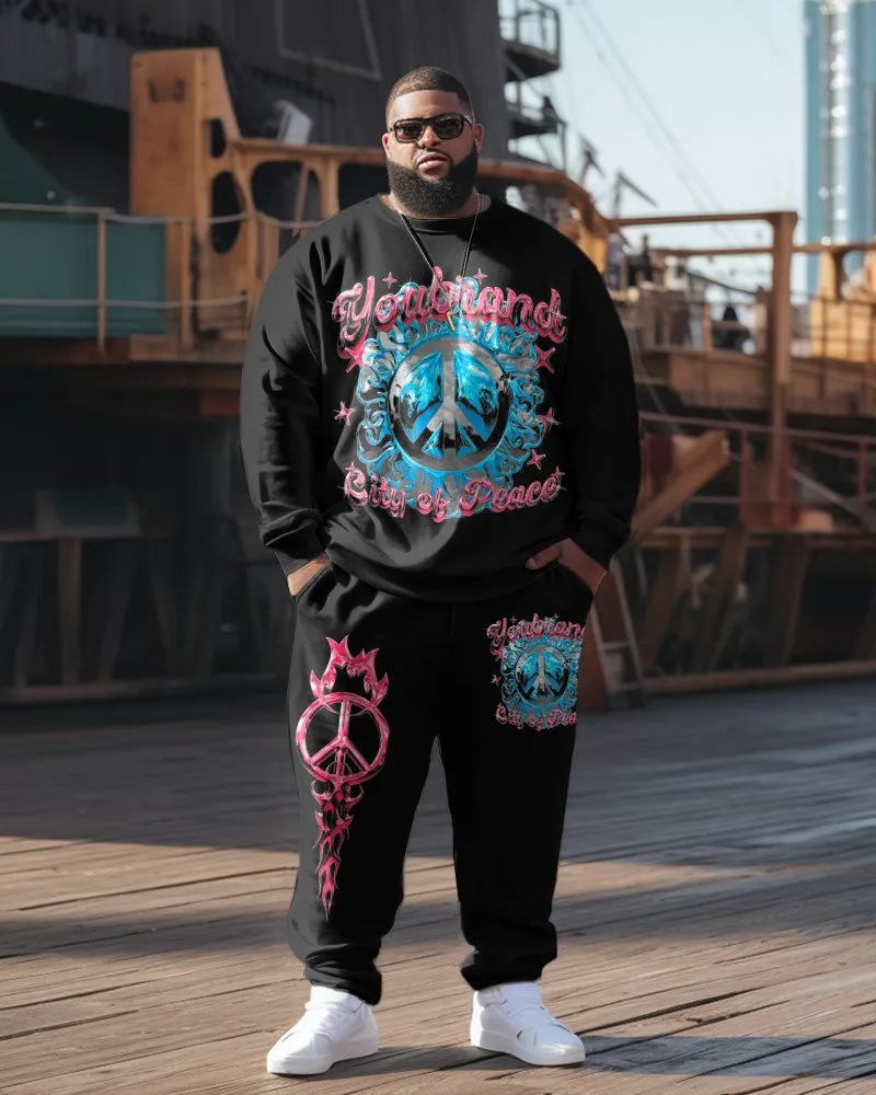 Men's Plus Size Peace Art Alphabet Sweatshirt Two-Piece Set sold by Biggmans
