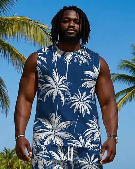 Men's Big Size Fashion Tropical White Coconut Trees Printed Hawaiian Vest and Shorts Set sold by Biggmans product image thumbnail 2