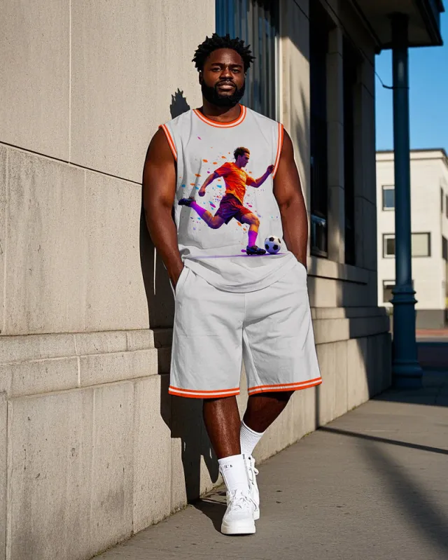 Big Men's Colorful Football Athlete Silhouette Printed Basketball Vest and Shorts Set sold by Biggmans