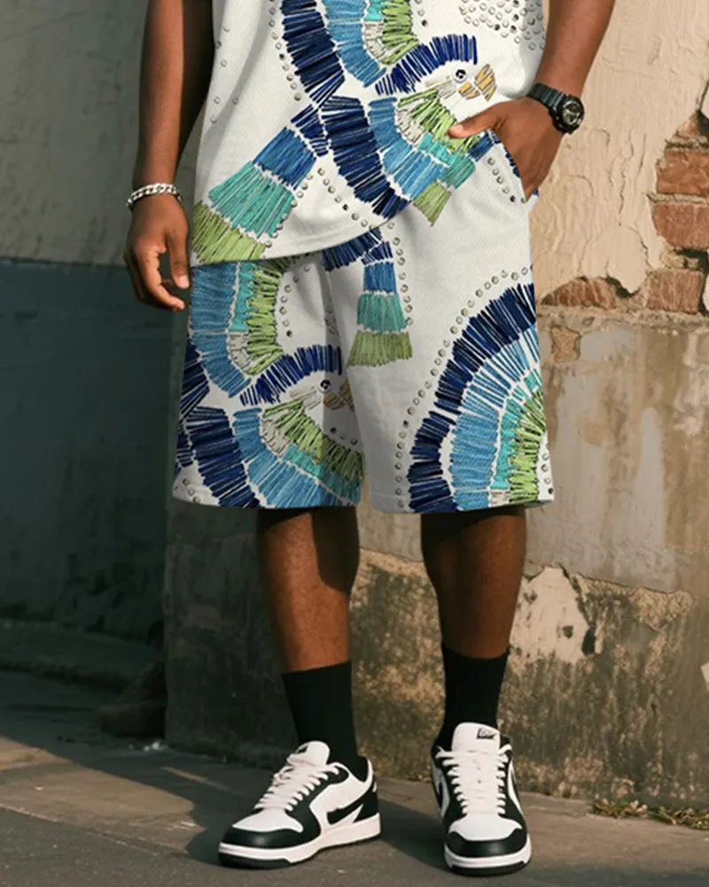 Big & Tall Men's White Vintage Graffiti Bird Print Tank Shorts Suit sold by Biggmans product image thumbnail 3