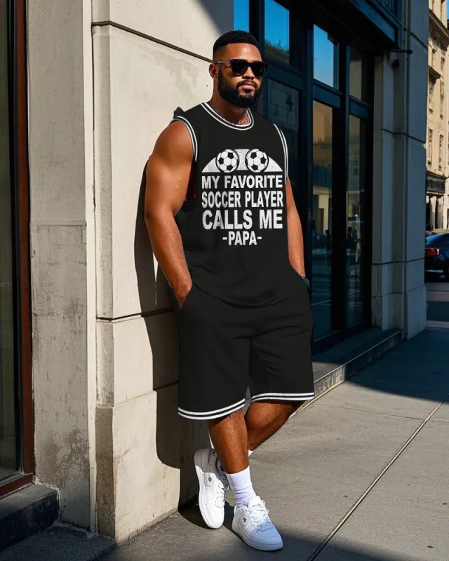 Big Men's Sport Fashion Funny Sayings & Football Printed Basketball Vest and Shorts Set sold by Biggmans