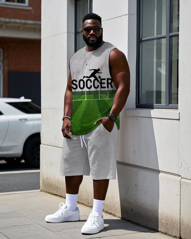 Big Men's Football Athlete Silhouette Playground SOCCER Printed Basketball Vest & Shorts Set sold by Biggmans