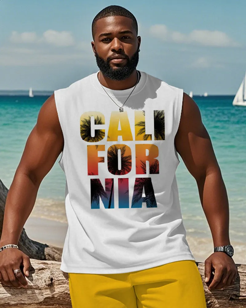 Men's Plus Size Hawaiian California Alphabet Print Tank Shorts Suit sold by Biggmans product image thumbnail 2