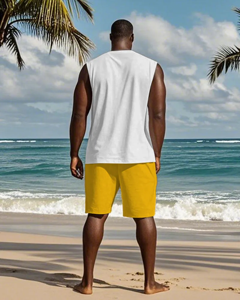 Men's Plus Size Hawaiian California Alphabet Print Tank Shorts Suit sold by Biggmans product image thumbnail 4