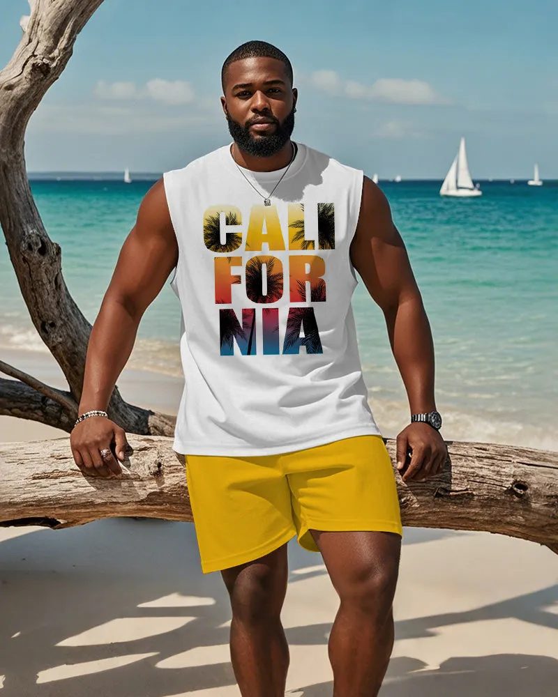 Men's Plus Size Hawaiian California Alphabet Print Tank Shorts Suit sold by Biggmans