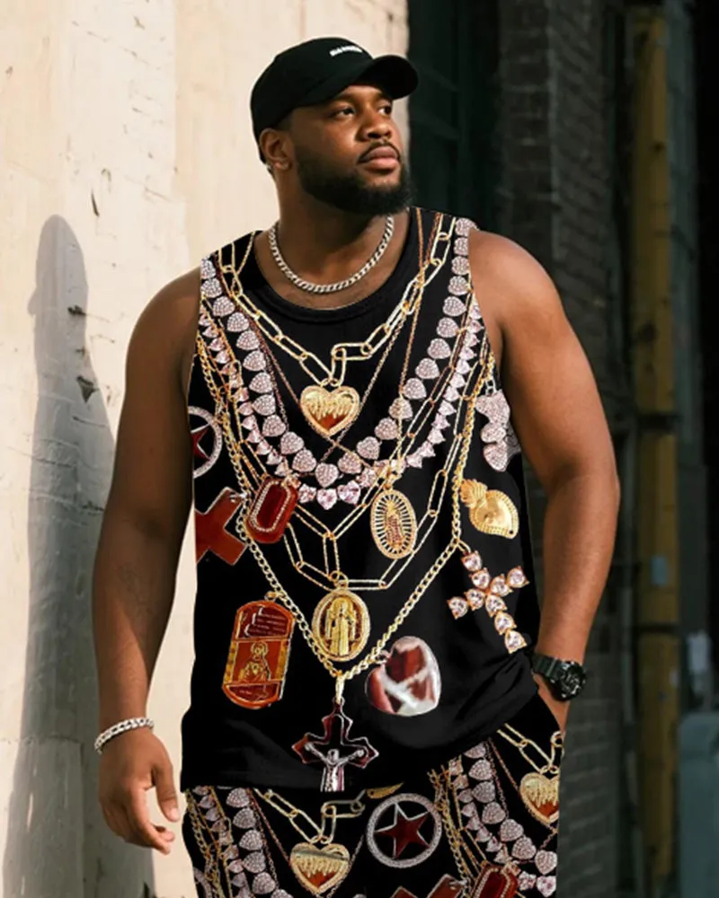 Big & Tall Men's Black Vintage Luxury Chain Printed Vest Shorts Suit sold by Biggmans product image thumbnail 2