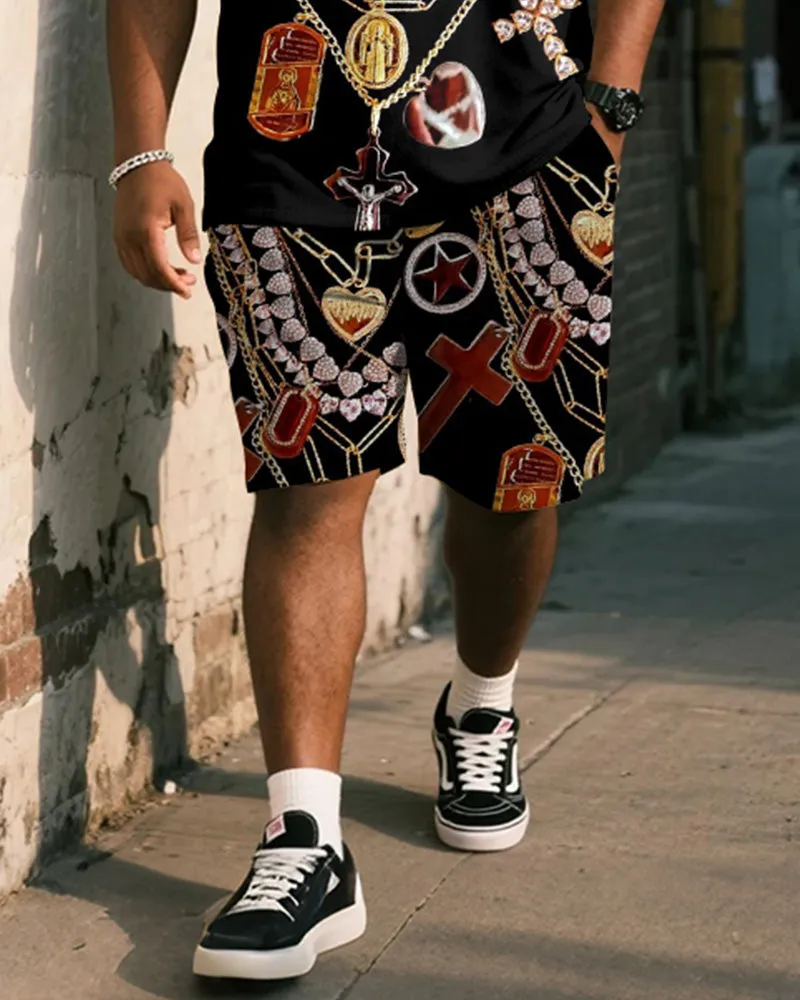 Big & Tall Men's Black Vintage Luxury Chain Printed Vest Shorts Suit sold by Biggmans product image thumbnail 3