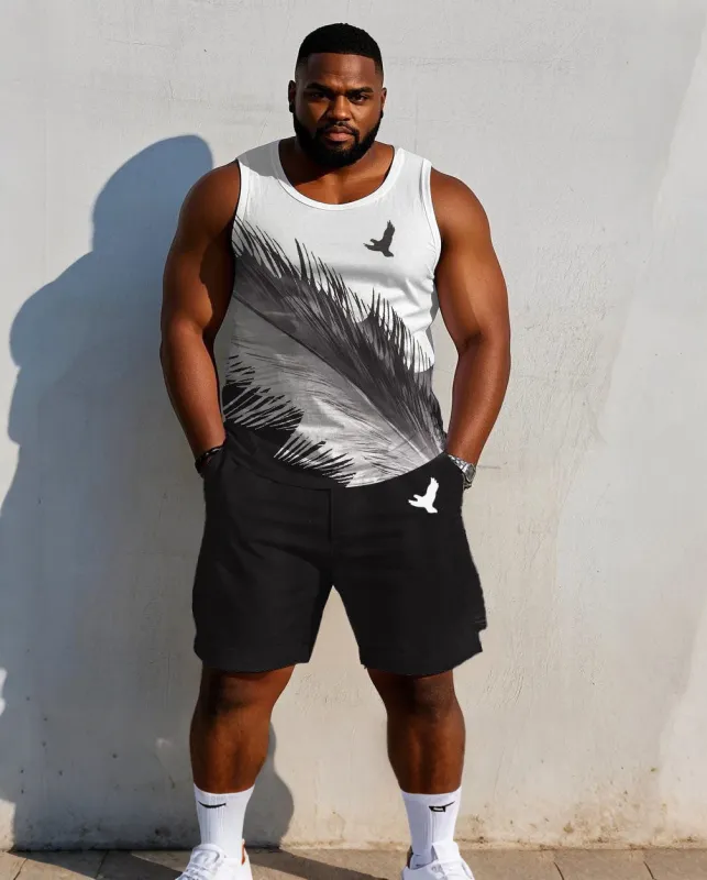 Men's Plus Size Chest Small Label Printed Vest Shorts Suit sold by Biggmans