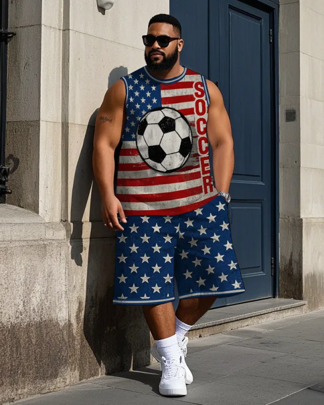 Big Men's American Flag Inspire Football SOCCER Letter Casual Basketball Vest and Shorts Set sold by Biggmans