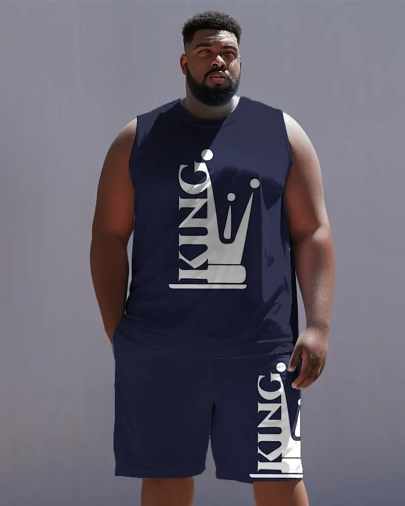 Men's Plus Size Simple King Letter Vest Sport Two-piece Set sold by Biggmans