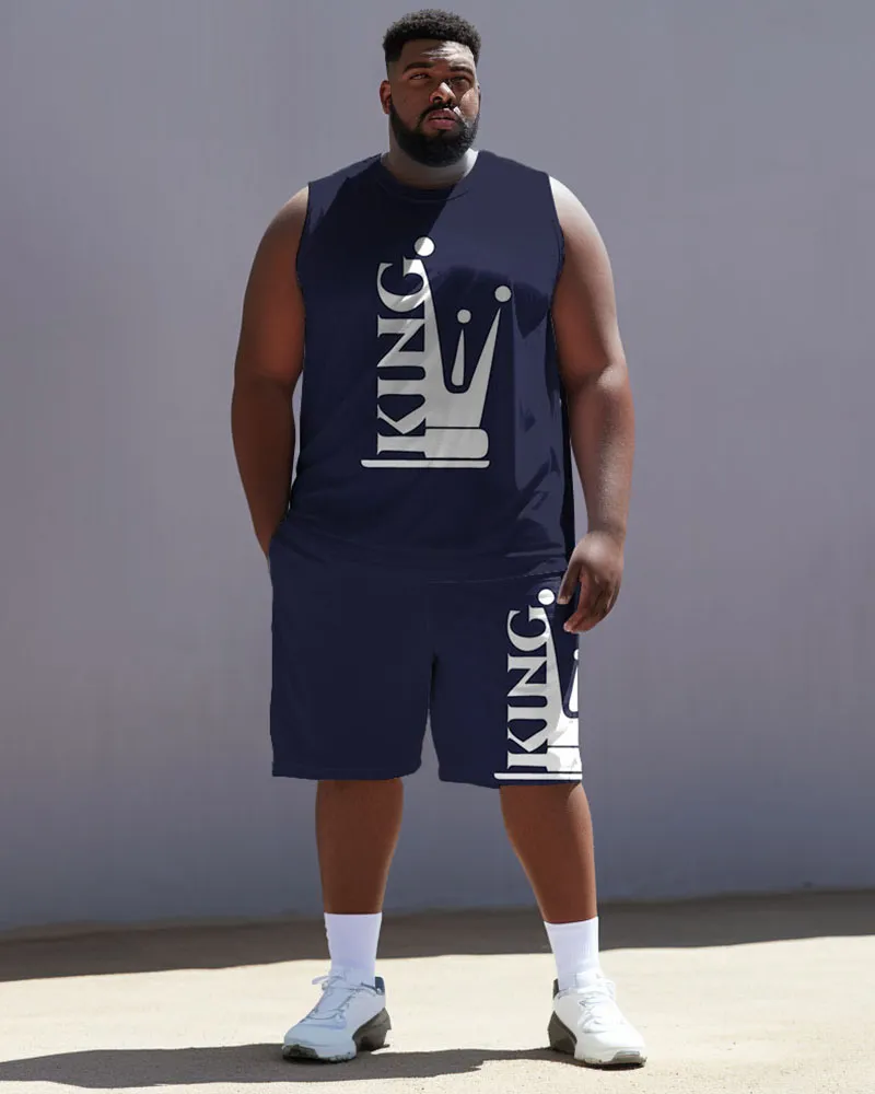 Men's Plus Size Simple King Letter Vest Sport Two-piece Set sold by Biggmans product image thumbnail 2