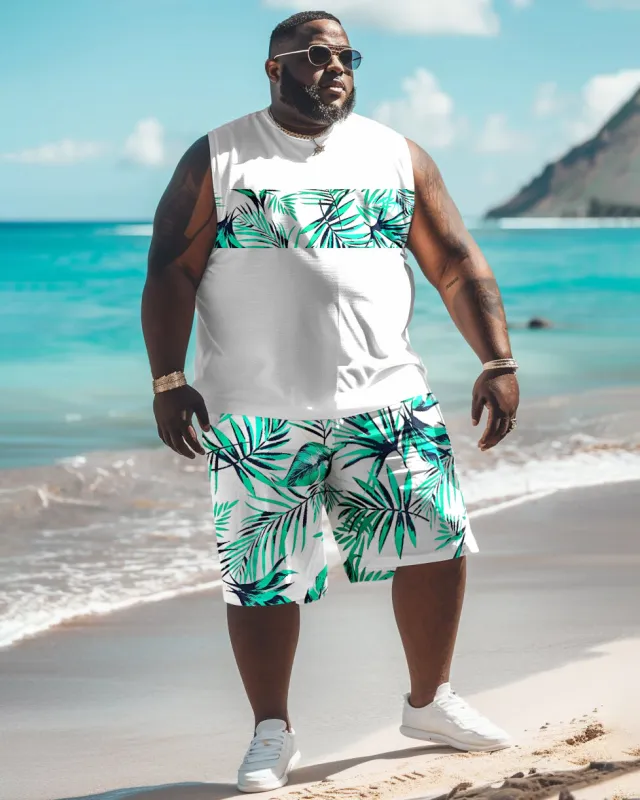 Men's Plus Size Hawaiian Flora Print Tank Shorts Suit sold by Biggmans