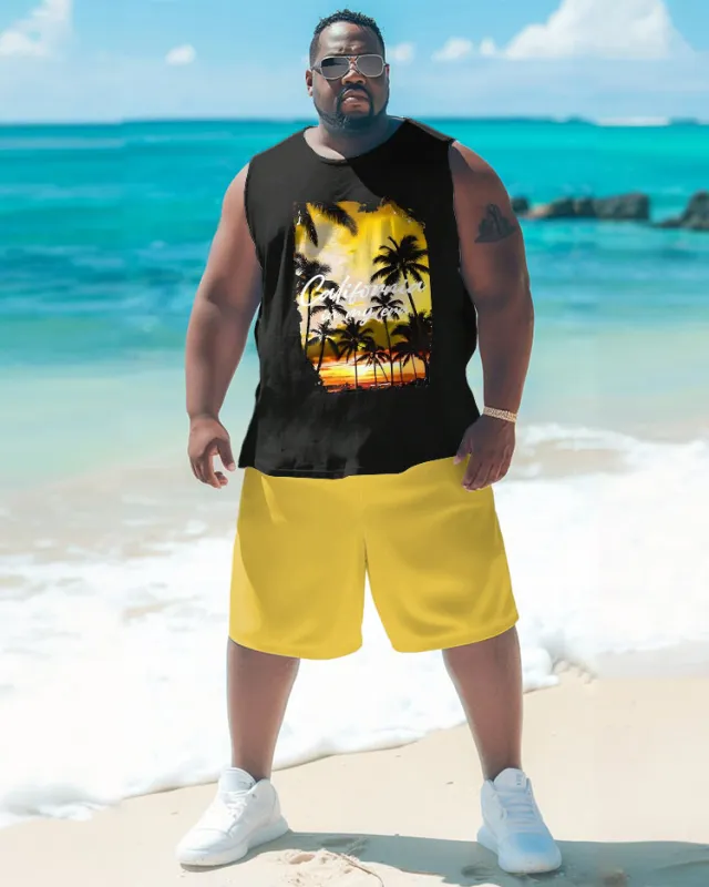 Men's Big Summer Chest Plant Print Vest Shorts Suit sold by Biggmans