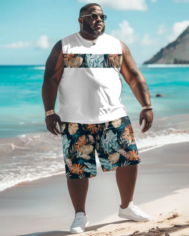 Men's Big & Tall Hawaiian Floral Patchwork Printed Vest Shorts Set sold by Biggmans