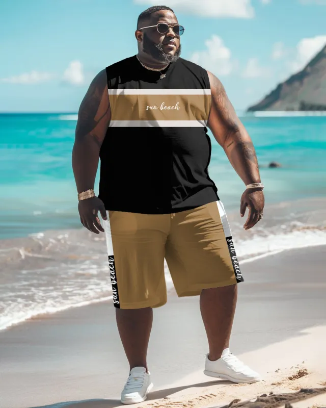 Big and Tall Guys Simple Patchwork Letter Printed Vest Shorts Set sold by Biggmans