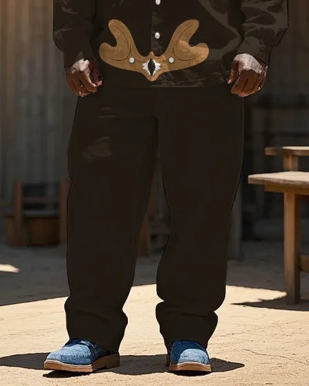 Western Cowboy Style Cartoon Pattern Floral Printed Big Men's Long Sleeve Shirt Trousers Set sold by Biggmans product image thumbnail 3