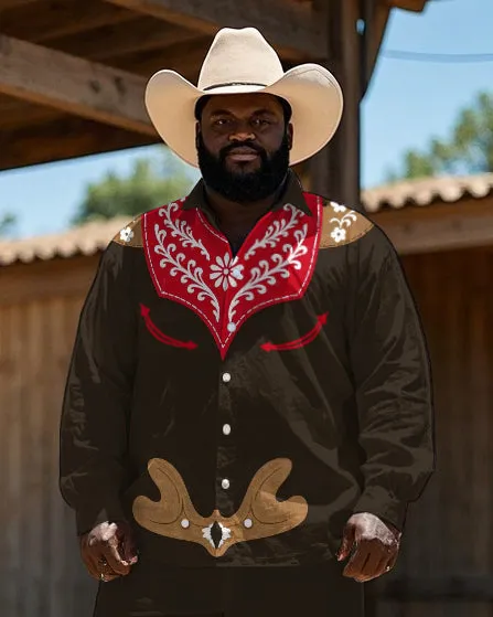 Western Cowboy Style Cartoon Pattern Floral Printed Big Men's Long Sleeve Shirt Trousers Set sold by Biggmans product image thumbnail 2