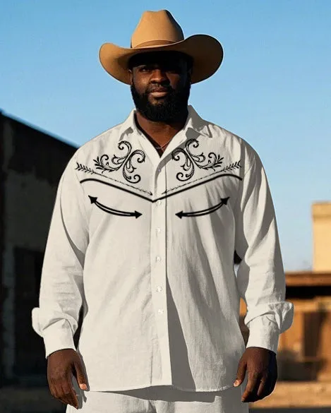 Big Guy's Western Cowboy Style Simple Embroidery Printed Casual Long Sleeve Shirt Pants Set sold by Biggmans product image thumbnail 2