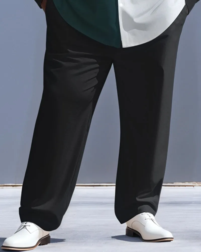 Men's Plus Size Green White Black Colorblock Letter Print Long Sleeve Shirt Trousers Suit sold by Biggmans product image thumbnail 3