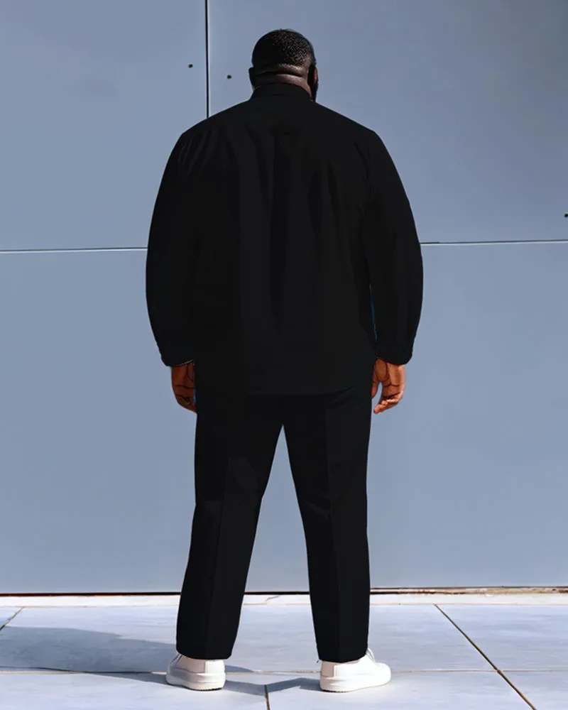 Men's Plus Size Green White Black Colorblock Letter Print Long Sleeve Shirt Trousers Suit sold by Biggmans product image thumbnail 4