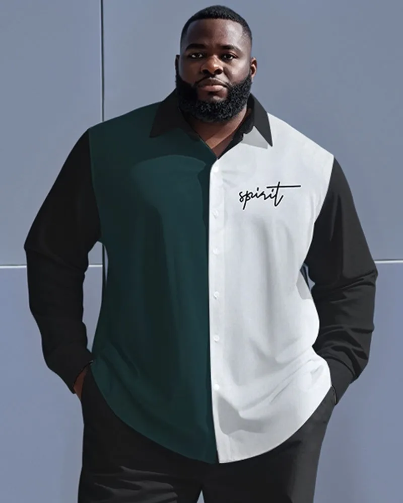 Men's Plus Size Green White Black Colorblock Letter Print Long Sleeve Shirt Trousers Suit sold by Biggmans product image thumbnail 2