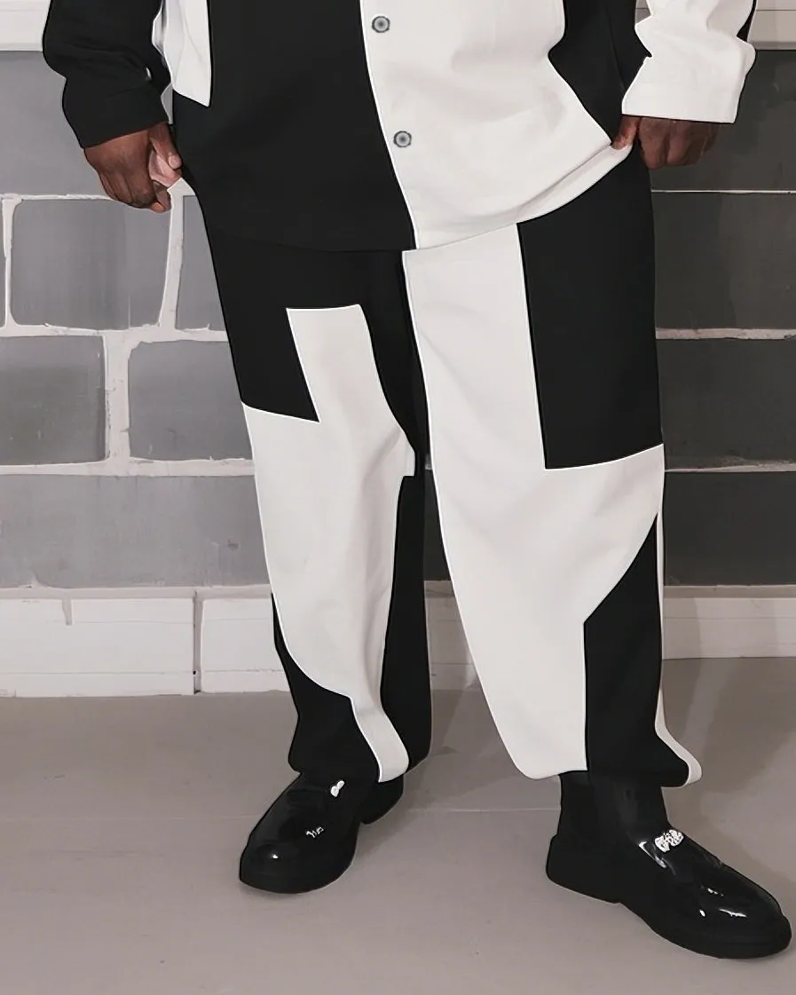 Men's Plus Size Black And White Colorblock Printed Long Sleeve Shirt Trousers Suit sold by Biggmans product image thumbnail 3