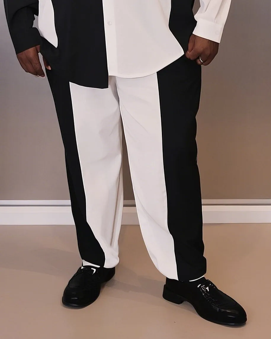 Men's Plus Size Simple Black And White Colorblock Printed Long Sleeve Shirt Trousers Suit sold by Biggmans product image thumbnail 3