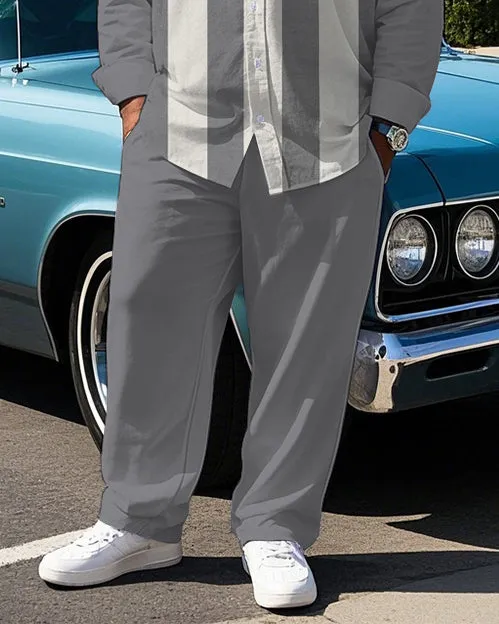 Big Guy's Simple Style POLO Letter with Gray & White Stripe Printed Long Sleeve Shirt Pants Set sold by Biggmans product image thumbnail 3