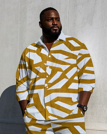 Big Men's Classic Geometric Yellow Branch Printed Casual Long Sleeve Shirt Pants Set sold by Biggmans product image thumbnail 2