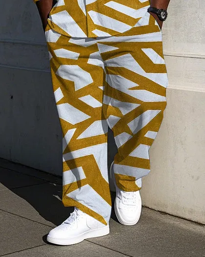 Big Men's Classic Geometric Yellow Branch Printed Casual Long Sleeve Shirt Pants Set sold by Biggmans product image thumbnail 3