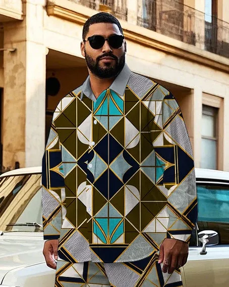 Men's Big & Tall Vintage Geometric Square Printed Outdoor Casual Long Sleeve Shirt Pants Set sold by Biggmans product image thumbnail 2