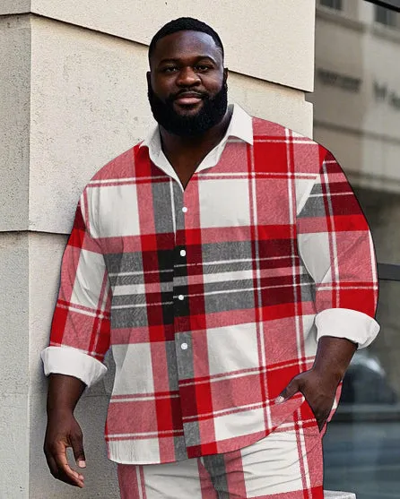Big Men's Classic Black & Red Plaid Printed Casual Business Long Sleeve Shirt Pants Set sold by Biggmans product image thumbnail 2