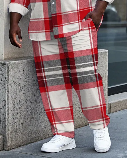 Big Men's Classic Black & Red Plaid Printed Casual Business Long Sleeve Shirt Pants Set sold by Biggmans product image thumbnail 3