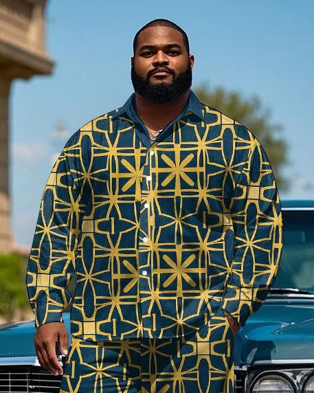 Men's Big & Tall Vintage Geometric Pattern Printed Casual Long Sleeve Shirt Pants Set sold by Biggmans product image thumbnail 2