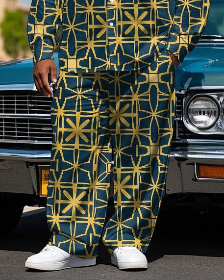 Men's Big & Tall Vintage Geometric Pattern Printed Casual Long Sleeve Shirt Pants Set sold by Biggmans product image thumbnail 3