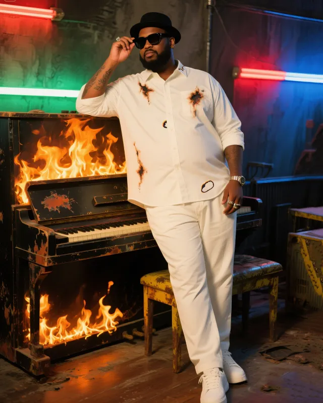 Big Boy Must-Have 2025 Holiday Party Flame Burn Mark Simple Long Sleeve Shirt Pants Suit sold by Biggmans