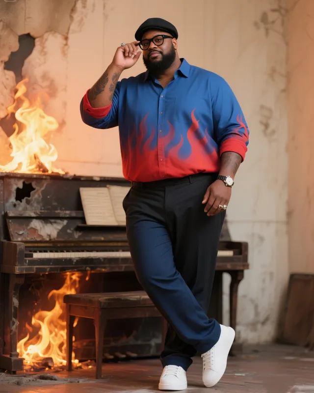 Big Boy Essential 2025 Fashion Flame Long Sleeve Shirt Trousers Suit sold by Biggmans